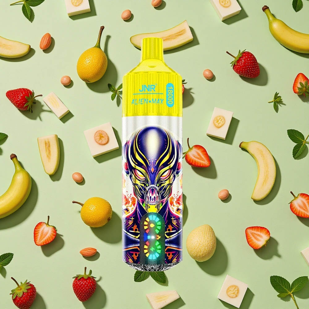 JNR Alien Max 18000 Puffs Morango Banana Bobina de Malha Dupla 28ml E-líquido