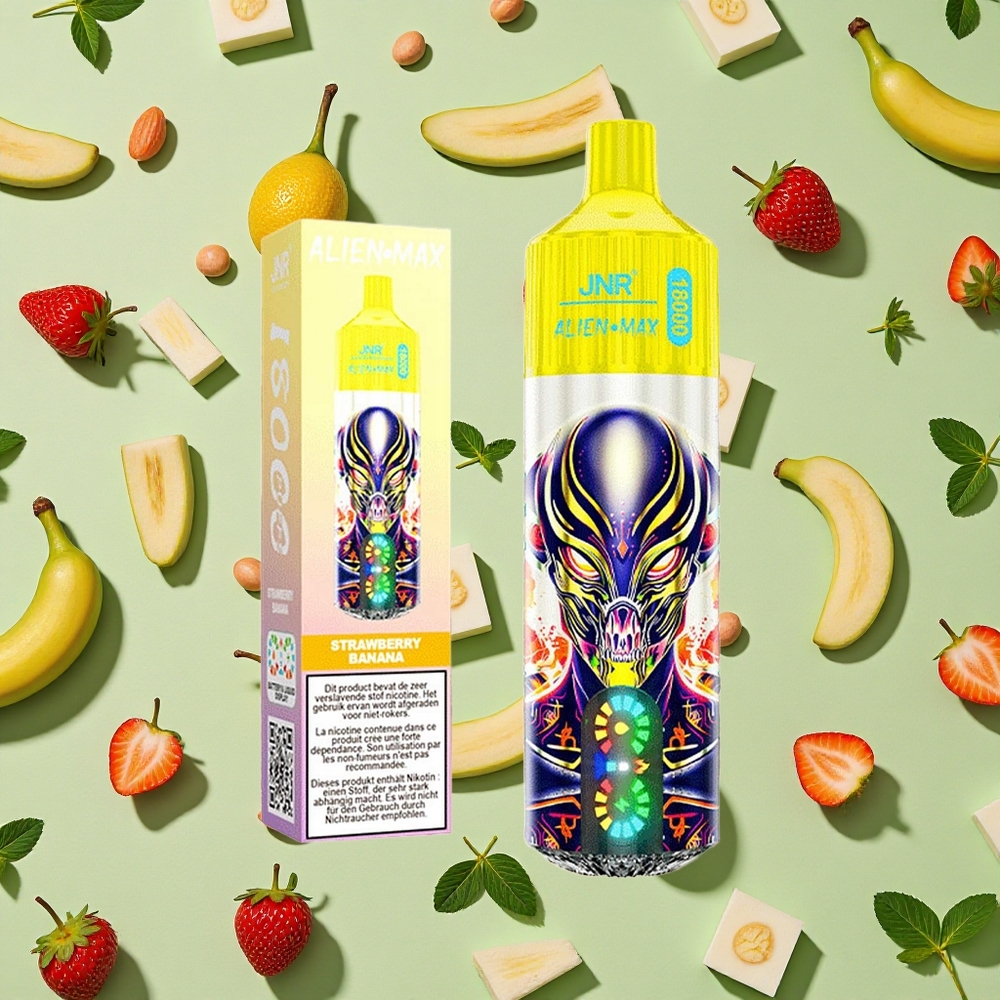 JNR Alien Max 18000 Puffs Morango Banana Bobina de Malha Dupla 28ml E-líquido