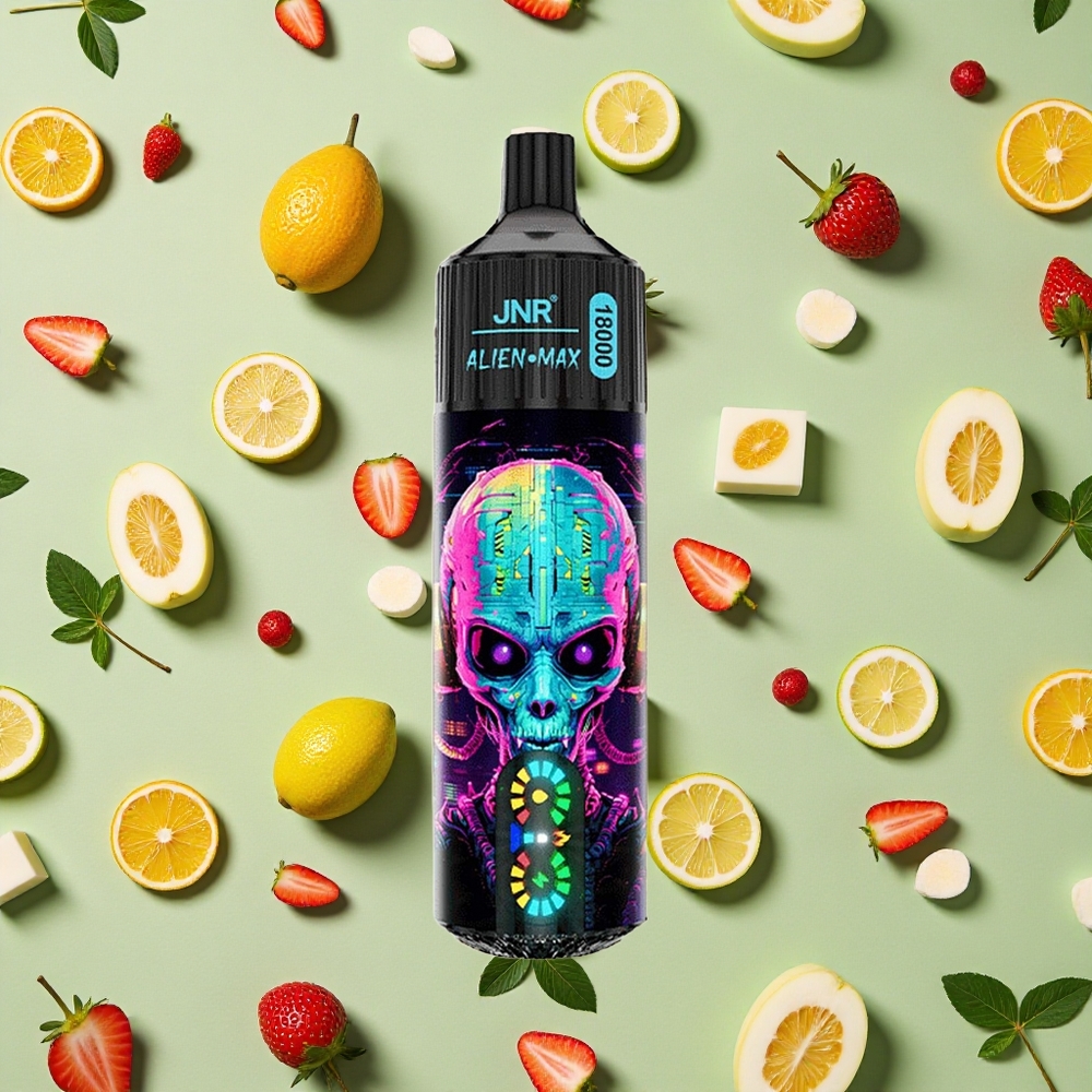 JNR Alien Max 18000 Puffs Morango Hubba Bubba Bobina de Malha Dupla 28ml E-líquido
