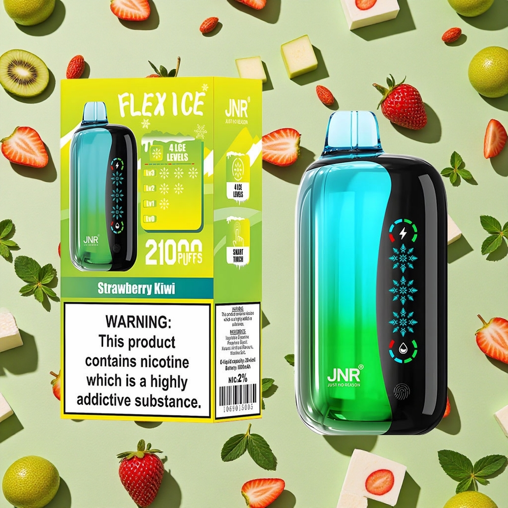 JNR Flex Ice 21000 Puffs Morango Kiwi Tela Sensível ao Toque Carga Tipo-C