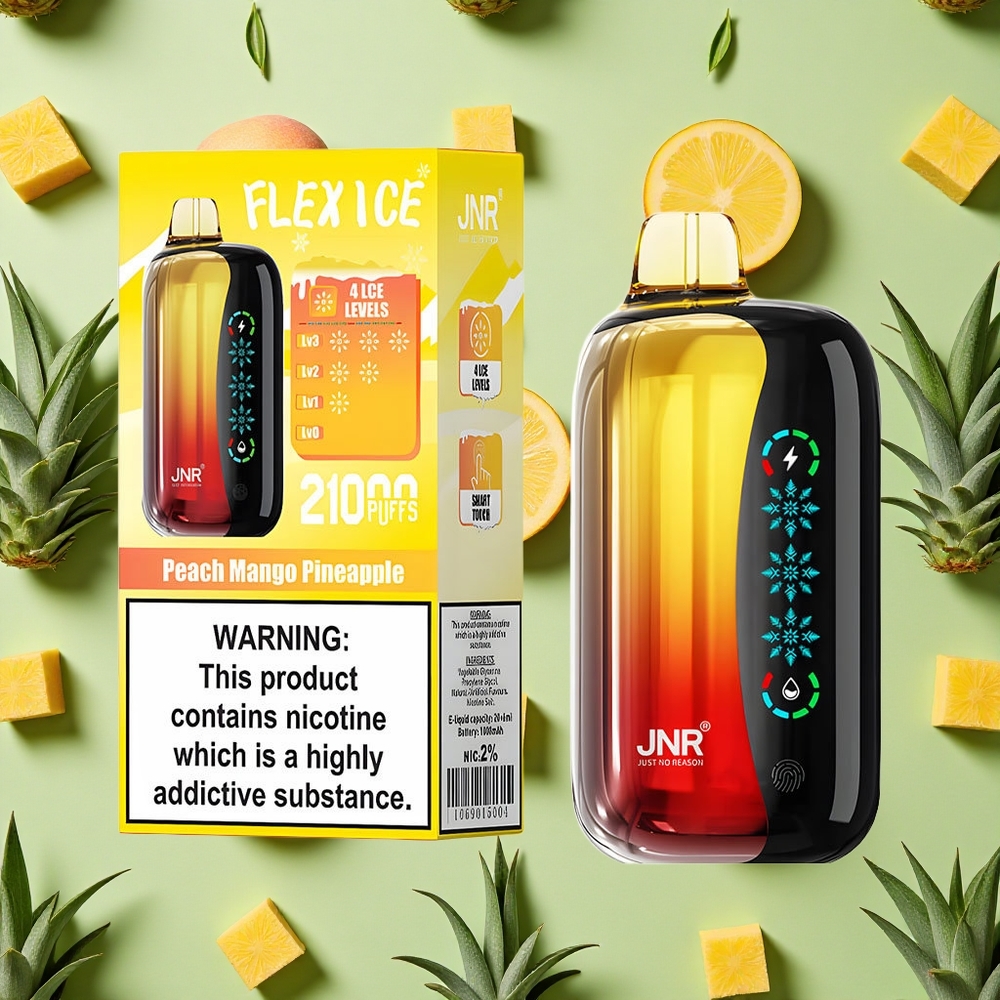 JNR Flex Ice 21000 Puffs Vape descartável Pêssego Manga Abacaxi com Tela Touch e Carga Type-C