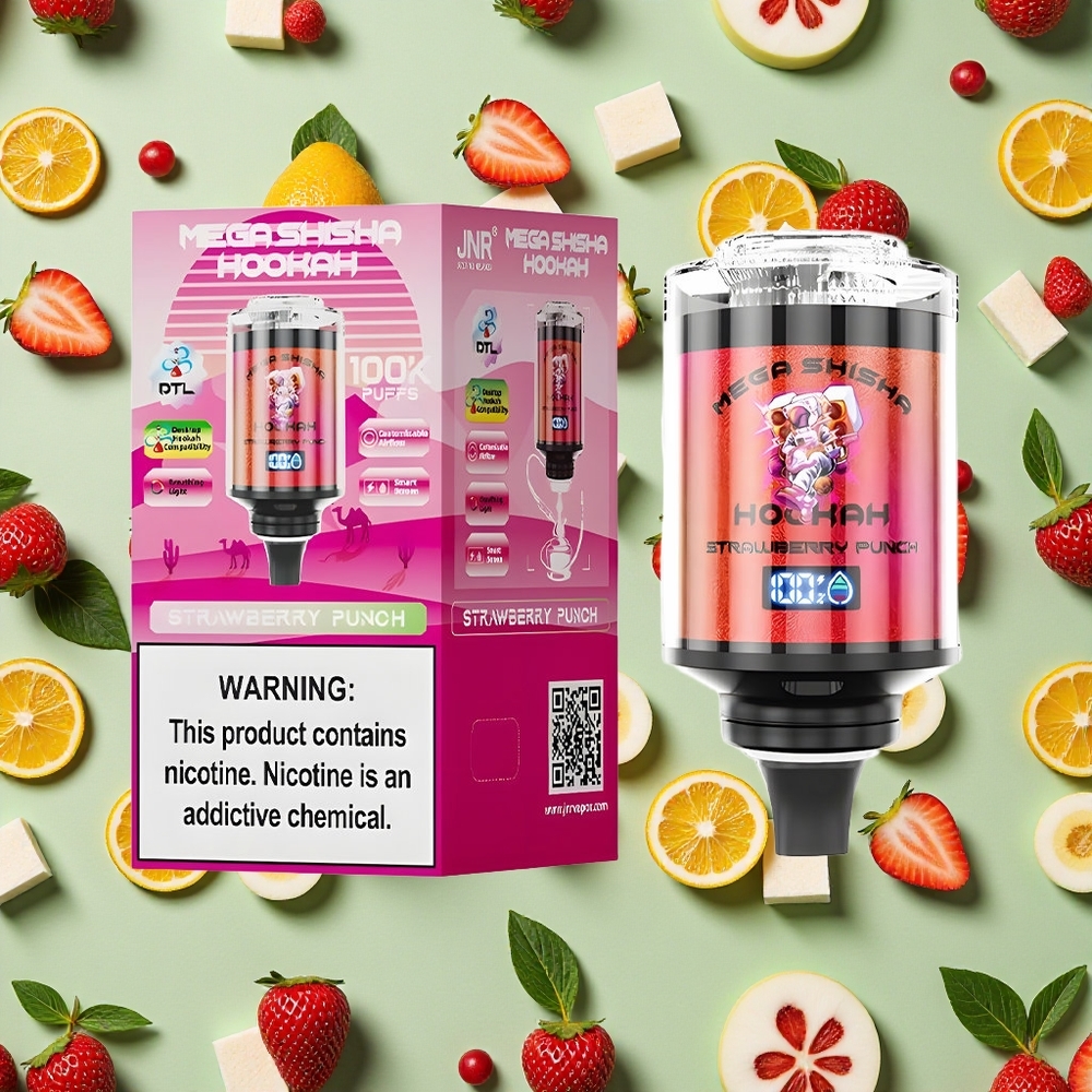 JNR Mega Shisha 100K Bocadas Morango Punch Compatível com Desktop 2200mAh