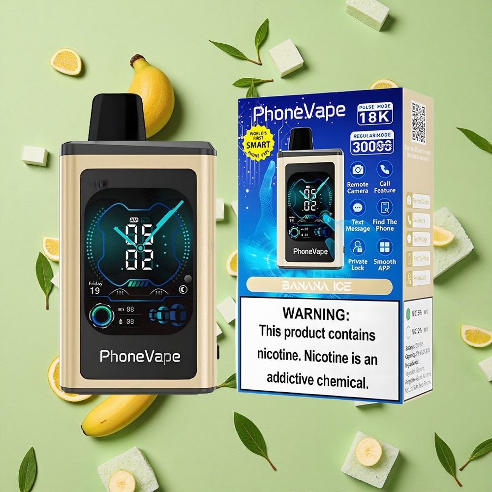 JNR PhoneVape 30000 Puffs Recarregável via Type-C 2 5 Nicotina Banana Gelo Vape descartável