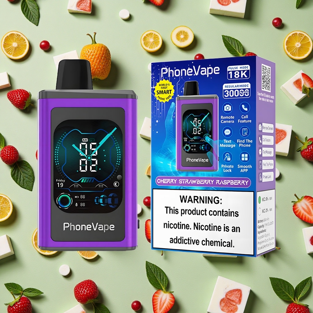 JNR PhoneVape 30000 Puffs Rechargeável e Turbo Sabor Cereja Morango Framboesa
