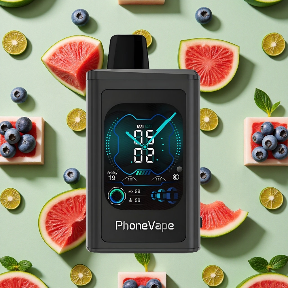 JNR PhoneVape 30000 puffs Tela Completa e Bateria Recarregável Blueberry Melancia