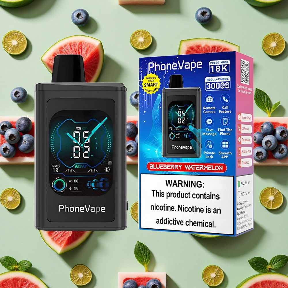 JNR PhoneVape 30000 puffs Tela Completa e Bateria Recarregável Blueberry Melancia