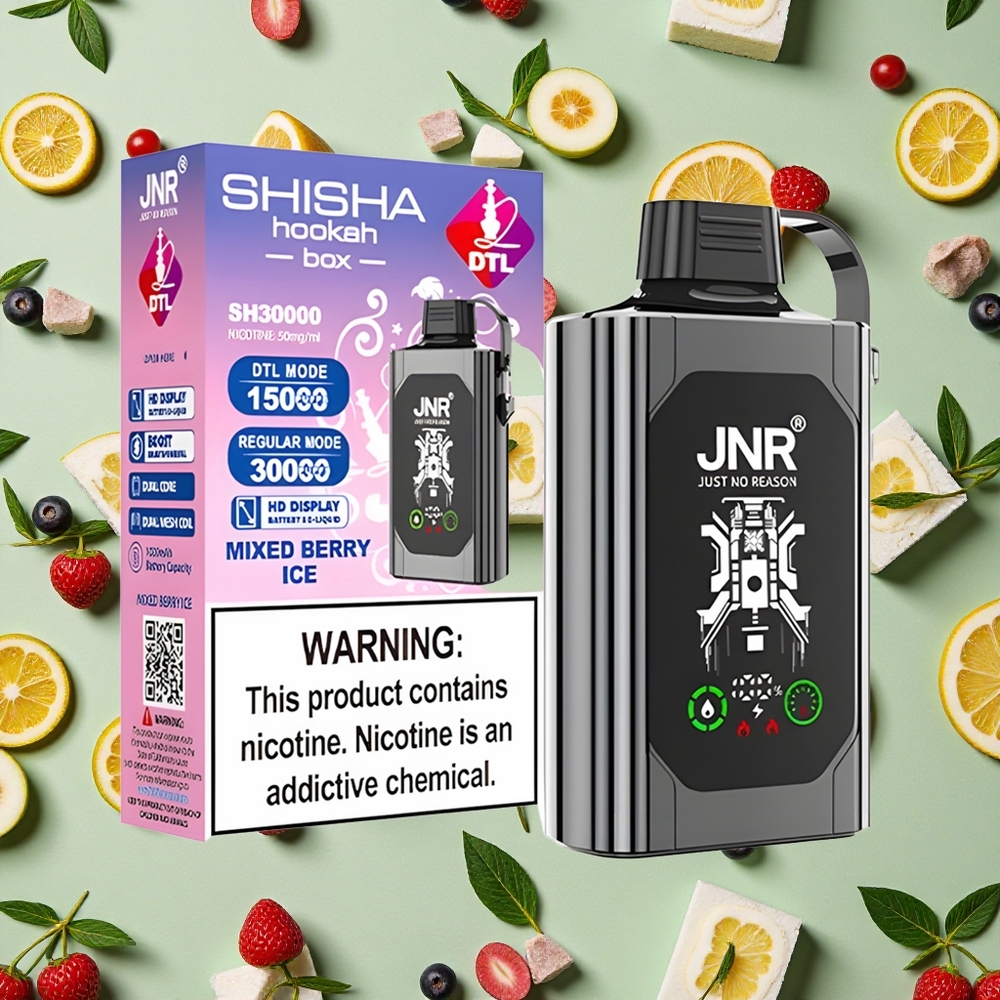 JNR Shisha Hookah Box 20500 Puffs + 25ml E-líquido Vape descartável Frutas Vermelhas Gelo