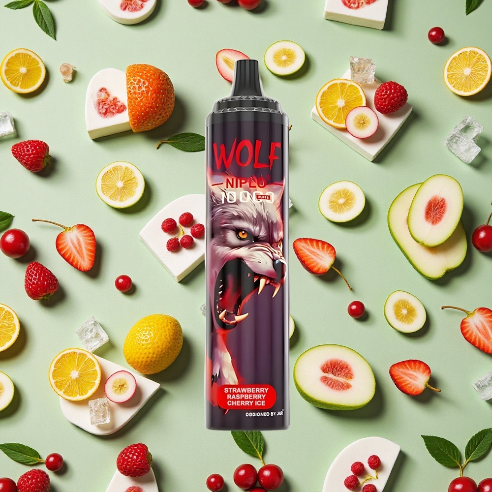 JNR Wolf Niplo 10000 Puffs Morango Framboesa Cereja Gelo 20ml E-líquido 650mAh