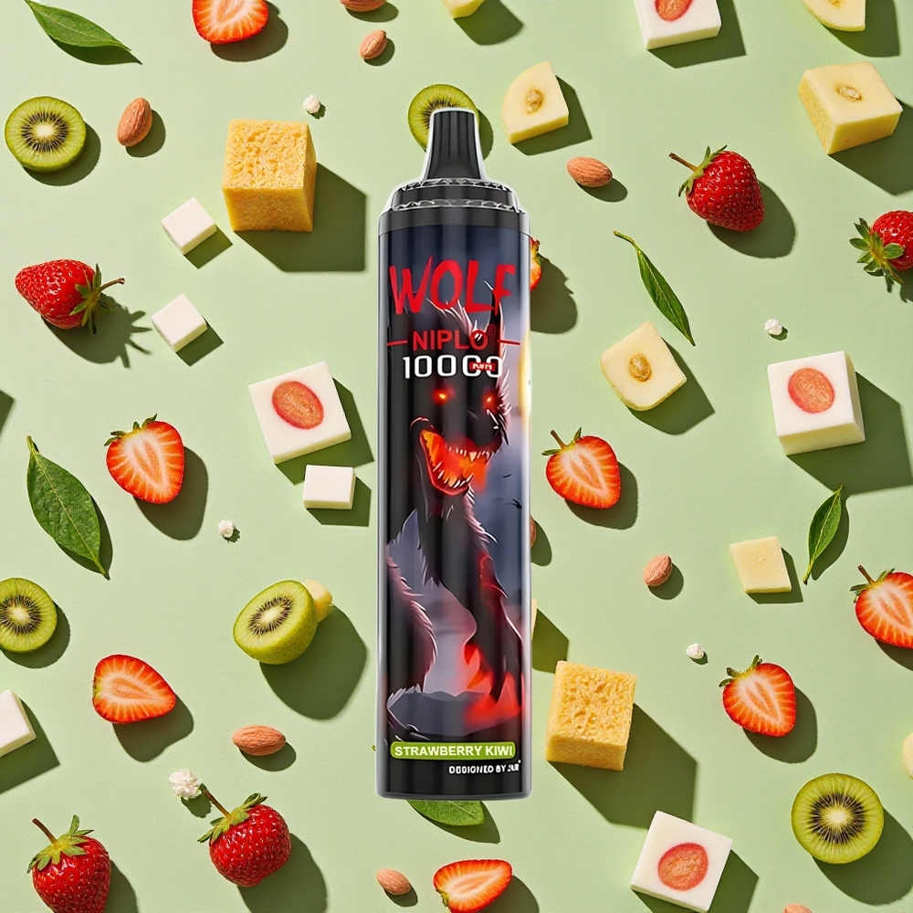 JNR Wolf Niplo 10000 Puffs Morango Kiwi 20ml E-líquido Tipo-C
