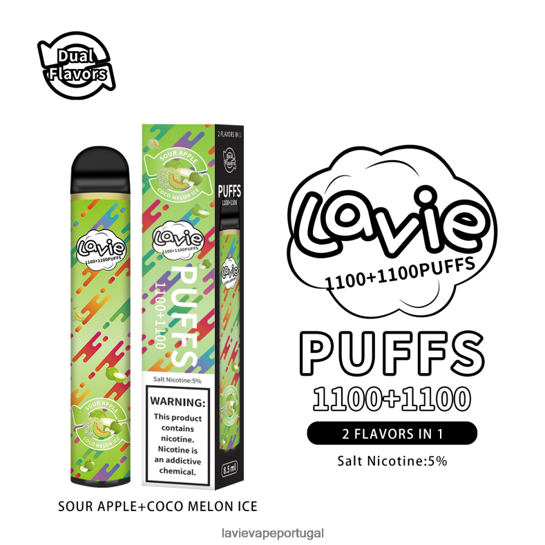 LAVIE Vape Portugal - LAVIE BAR Switch 2200 baforadas gelo de maçã azeda/coco melão TB68V6297
