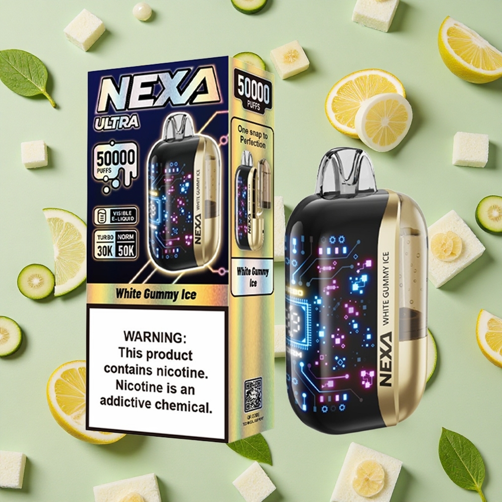NEXA Ultra 50000 Gomas Brancas Geladas com 20ml E-líquido e Tela 3D Curva