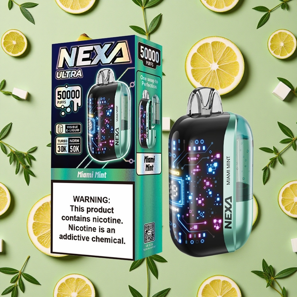 NEXA Ultra 50000 Tragos Vape Miami Menta Tipo-C Carregamento e Tela Curva 3D