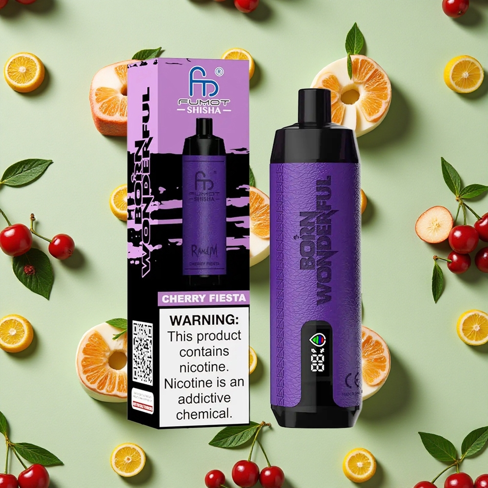 RandM Fumot Shisha 10000 Puffs 18ml E-líquido pré-carregado Vape descartável Cereja Fiesta