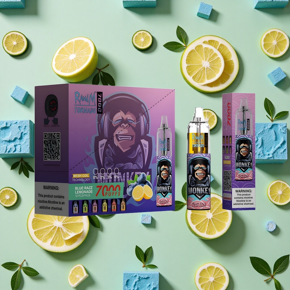 RandM Fumot Tornado 7000 Puffs 14 ml E-líquido Ajuste de Ar Azul Limonada