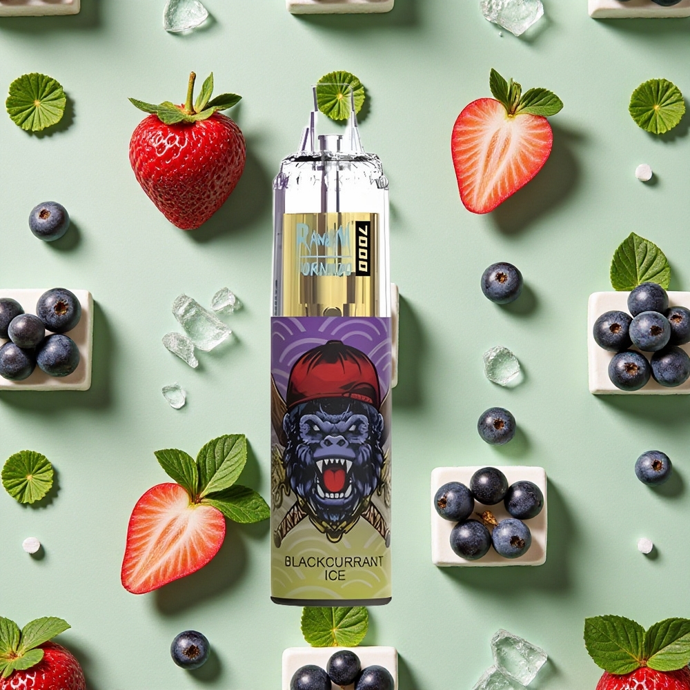 RandM Fumot Tornado 7000 Puffs 14 ml E-líquido Groselha Gelo Vape descartável