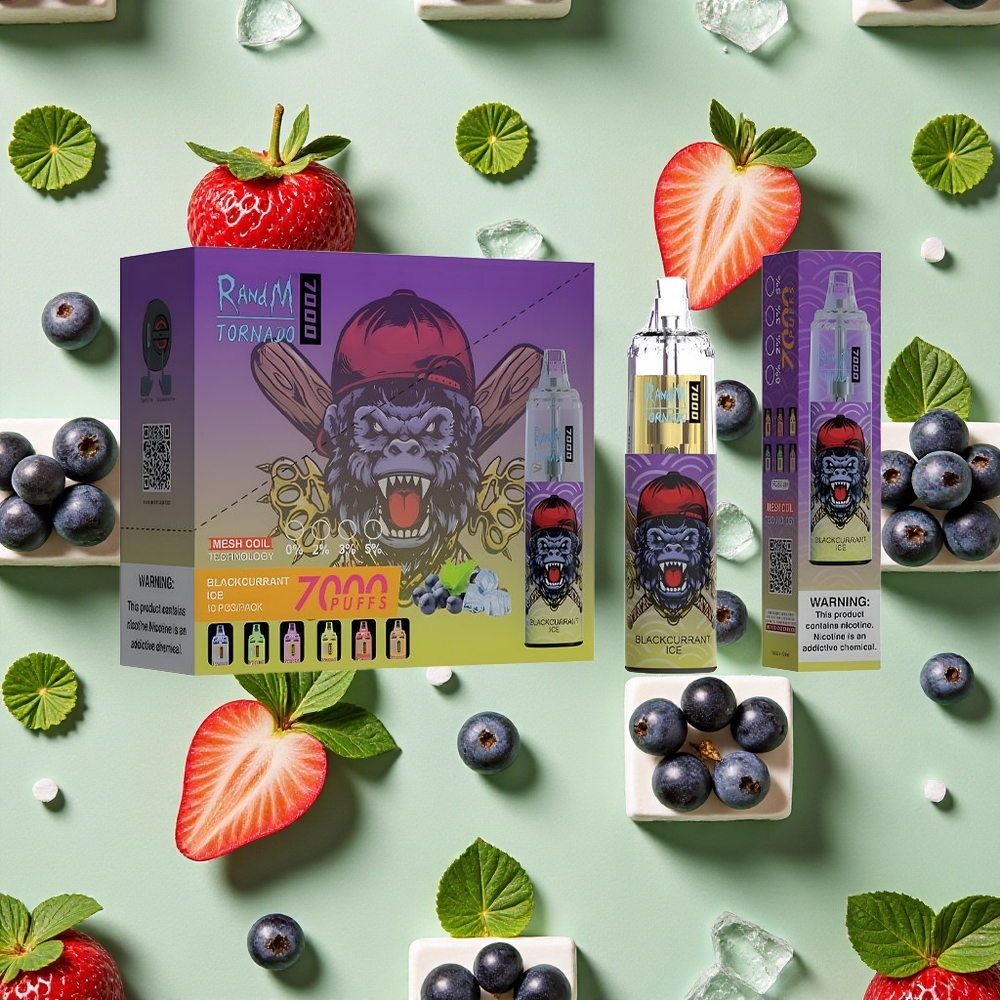 RandM Fumot Tornado 7000 Puffs 14 ml E-líquido Groselha Gelo Vape descartável