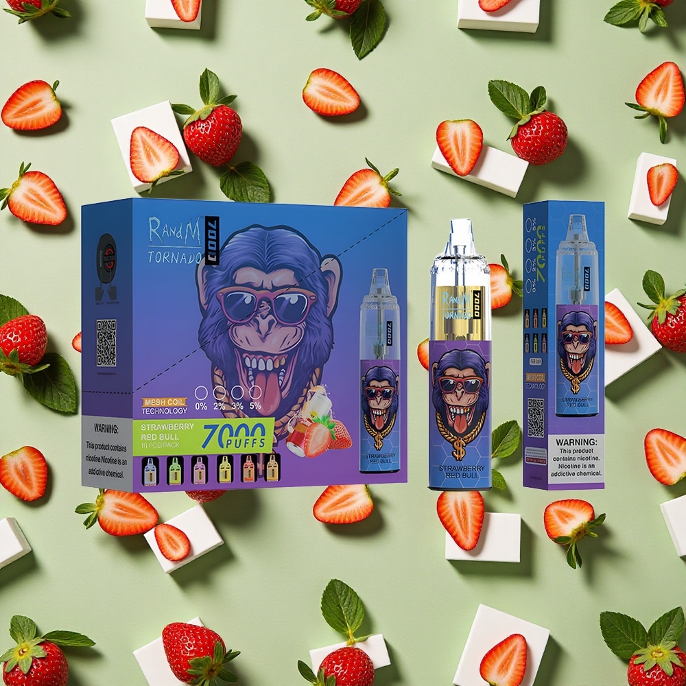 RandM Fumot Tornado 7000 Puffs 14 ml E-líquido Morango Red Bull