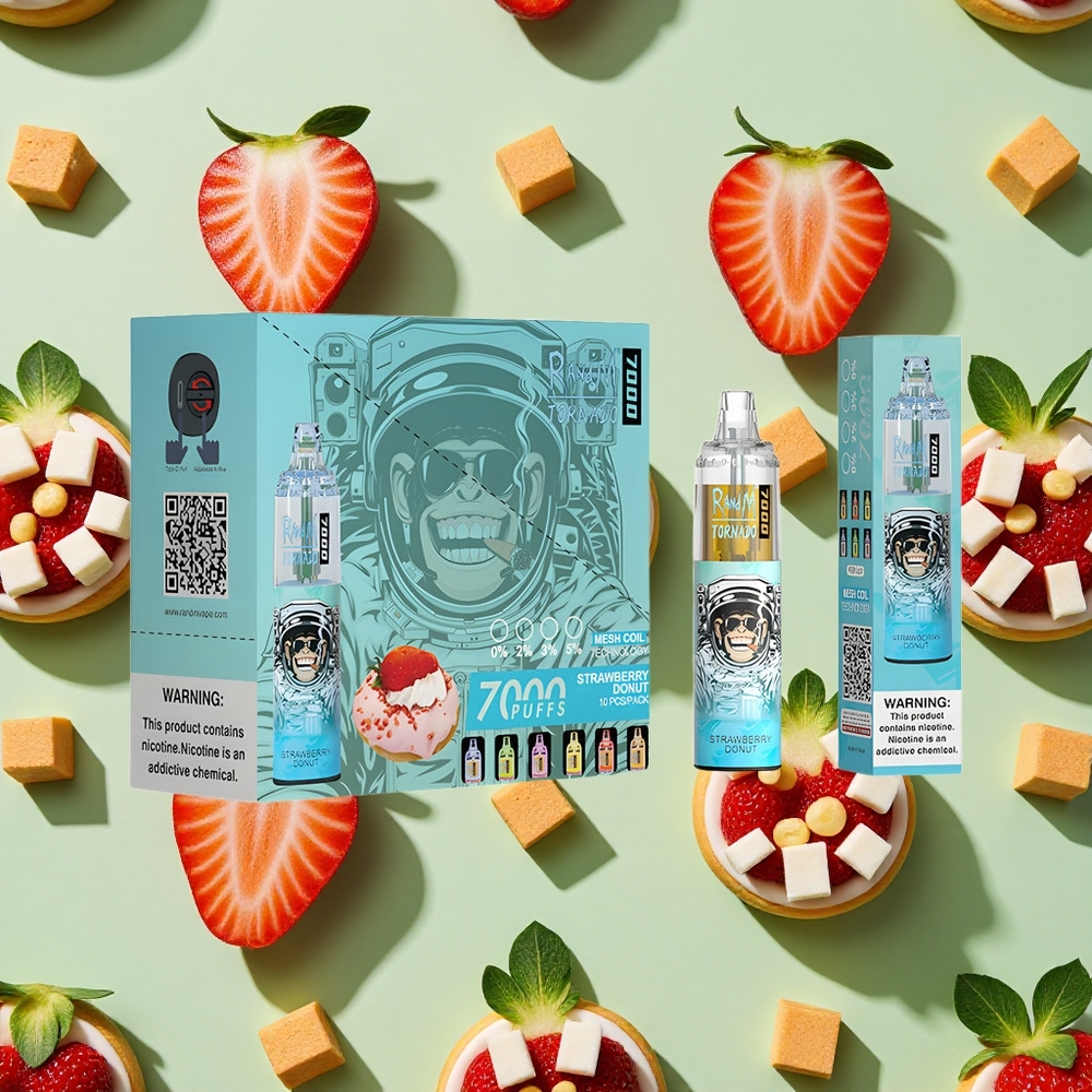 RandM Fumot Tornado 7000 Puffs 14ml E-líquido Donut de Morango