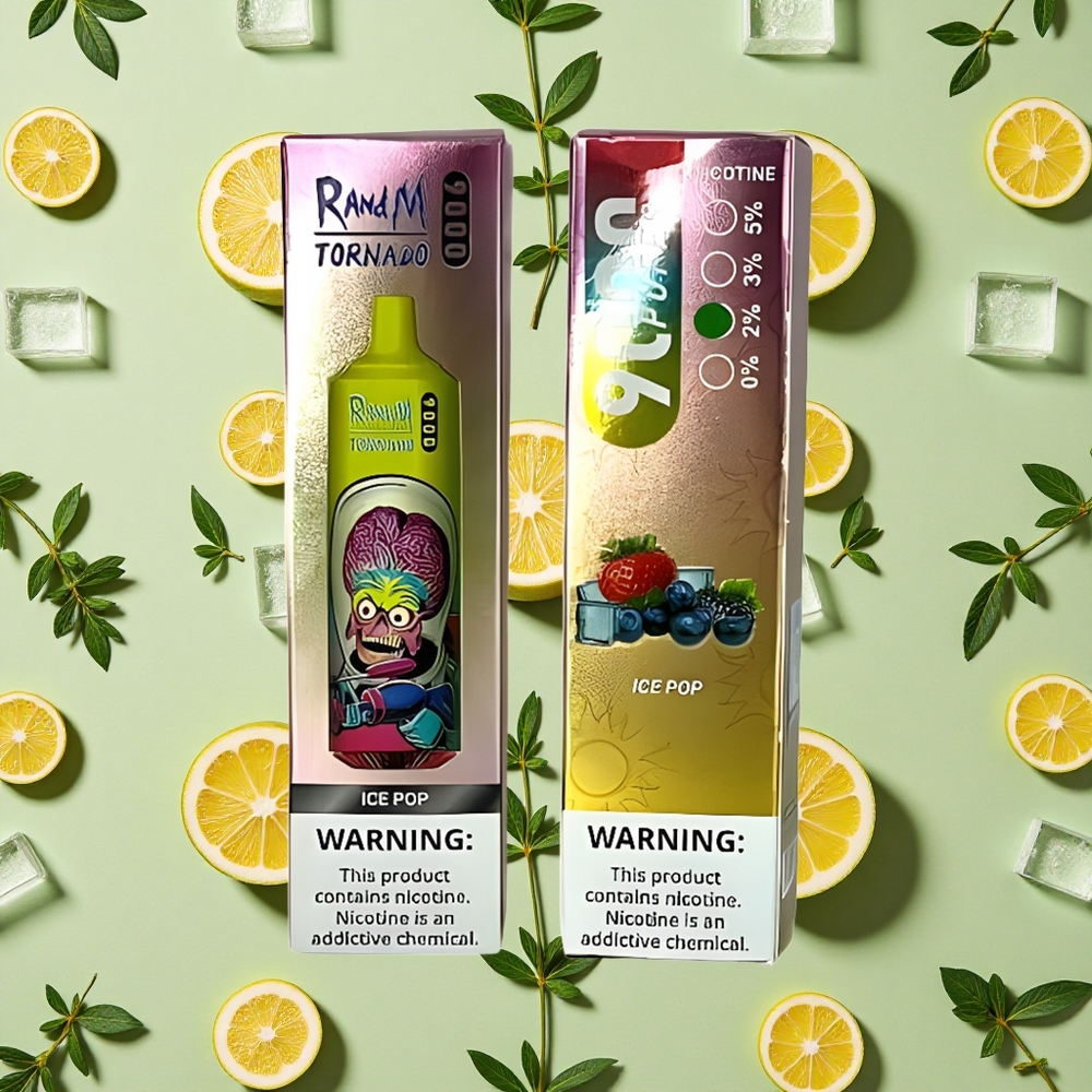RandM Fumot Tornado 9000 Puffs 18 ml E-líquido Gelo Pops Vape descartável