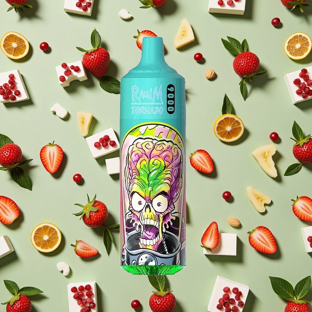RandM Fumot Tornado 9000 Puffs 18 ml E-líquido Morango Romã Vape descartável