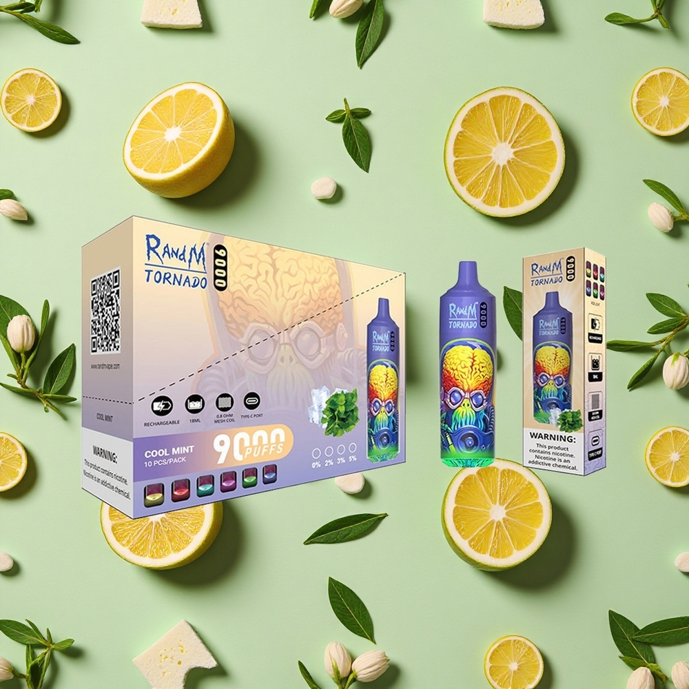 RandM Fumot Tornado 9000 Puffs Menta Refrescante com Display RGB e Bateria Recarregável