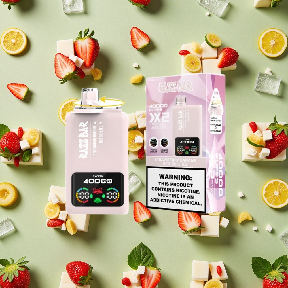 Razz Bar 40000 Puffs Morango Banana Red Bull Gelo Tela de Potência 25 Nicotina