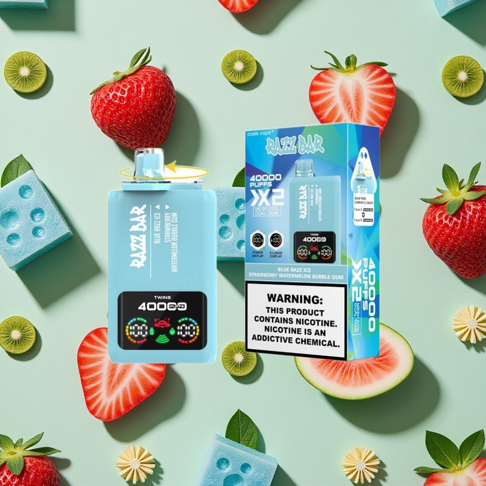 Razz Bar 40000 Puffs Tipo-C Tela de Potência Azul Framboesa Gelo-Melancia Chiclete de Morango