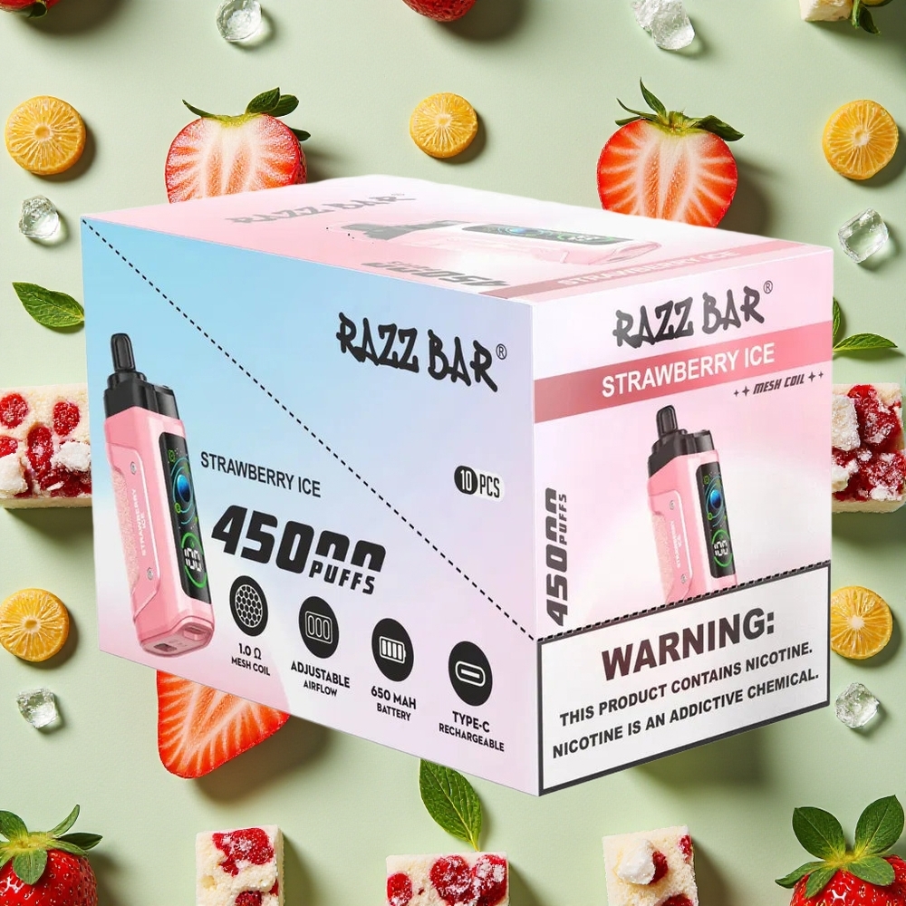 Razz Bar 45000 Puffs 20 mg/ml E-líquido Morango Gelado Vape descartável