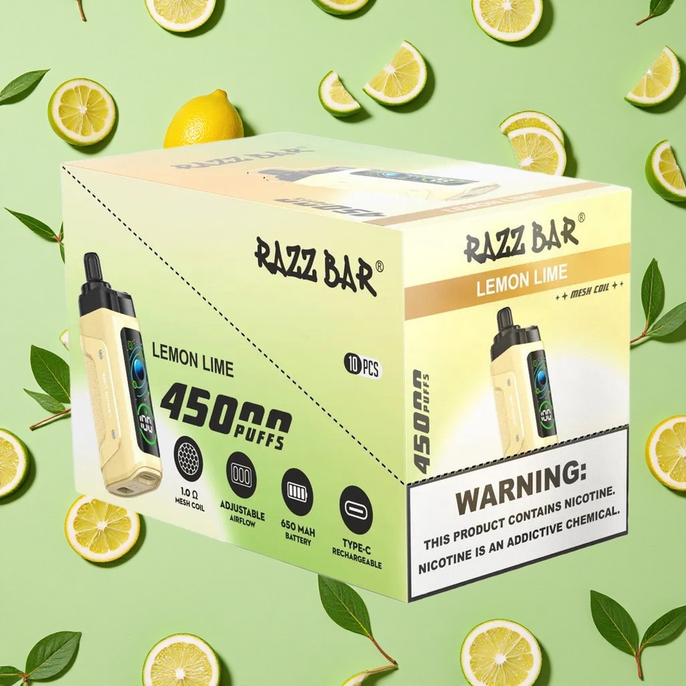 Razz Bar 45000 Puffs Limão Lima 10 Ohm Bobina de Malha