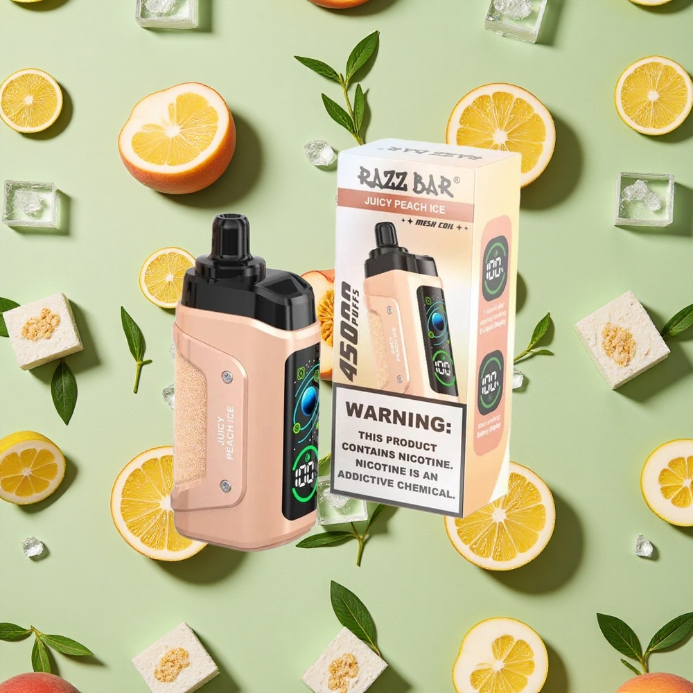 Razz Bar 45000 Puffs Pêssego Suculento Gelo Vape descartável Malha 10 Ohm