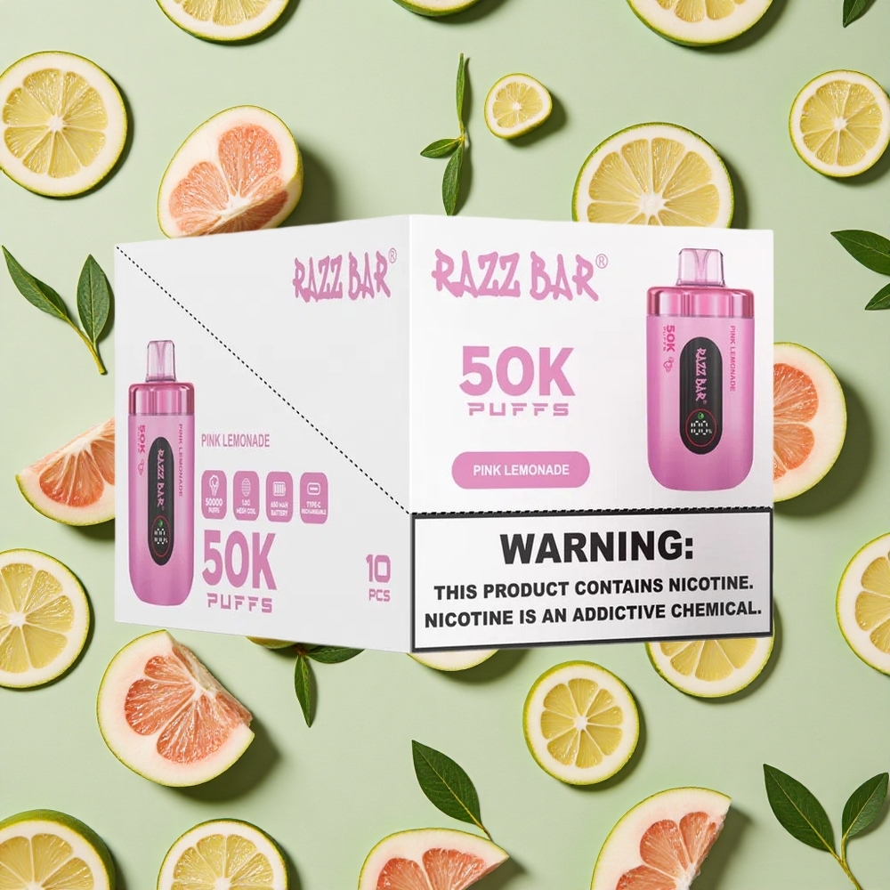 Razz Bar 50K Puffs 2 Nic Limonada Rosa Vape descartável