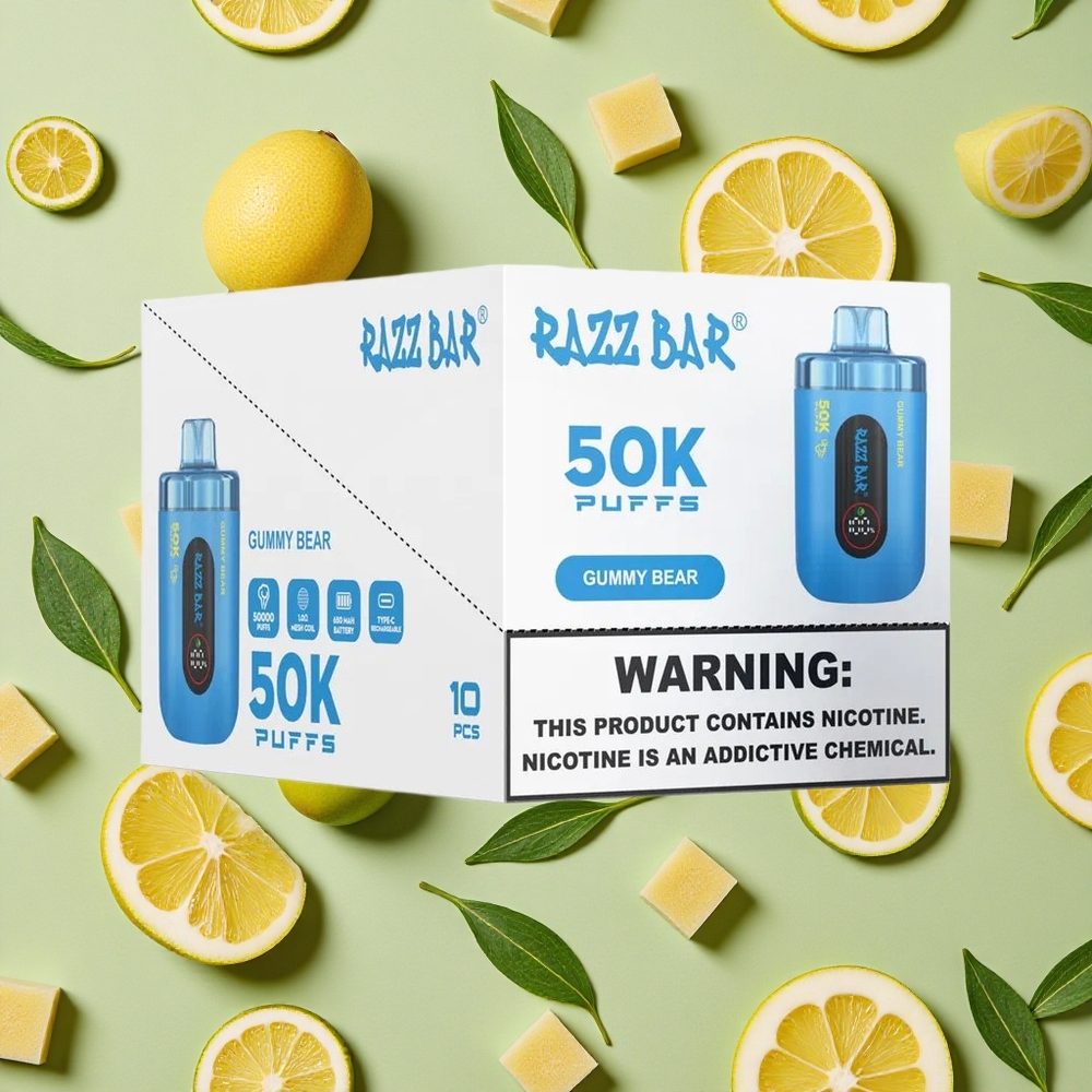 Razz Bar 50K Puffs 2 Nicotina Tipo-C Ursinho de Goma