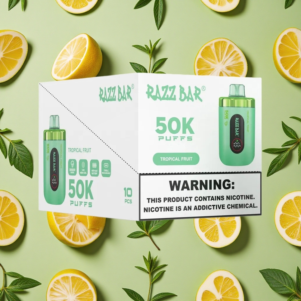 Razz Bar 50K Puffs Frutas Tropicais Vape descartável 10 Ohm 2 Nicotina