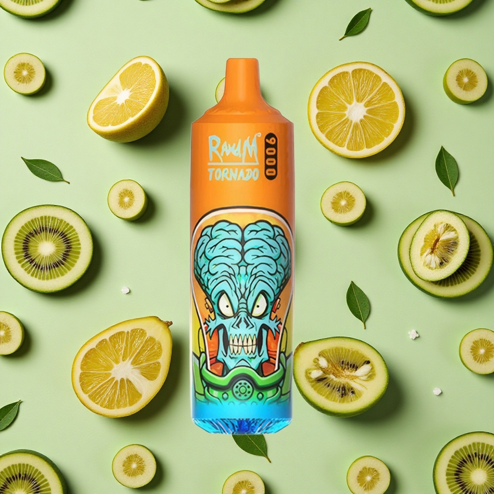 RandM Fumot Tornado 9000 Puffs 18 ml E-líquido Kiwi Maracujá Goiaba Vape descartável