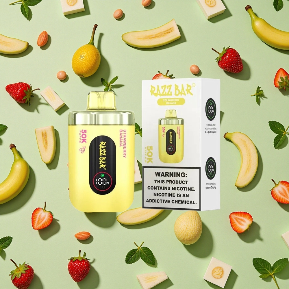 Razz Bar 50K Puffs Morango Banana 1.0 Ohm Bobina de Malha 650 Mah Bateria